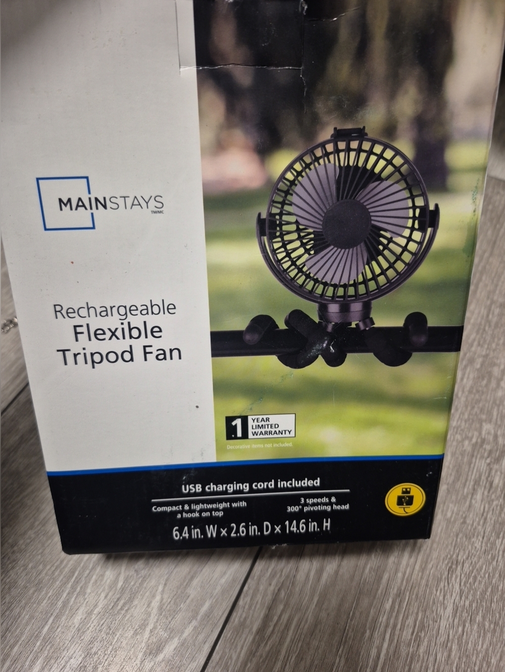Mainstays Rechargeable Tripod Fan Flexible Adjustable Great For Strollers Bikes